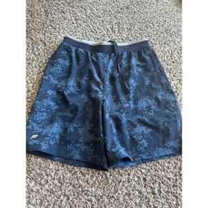 Fabletics‎ Mens The Fundamental Short Medium Blue Camo Athletic Gym Workout